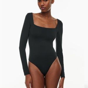 Aritzia Black Long-Sleeve Square Neck Bodysuit